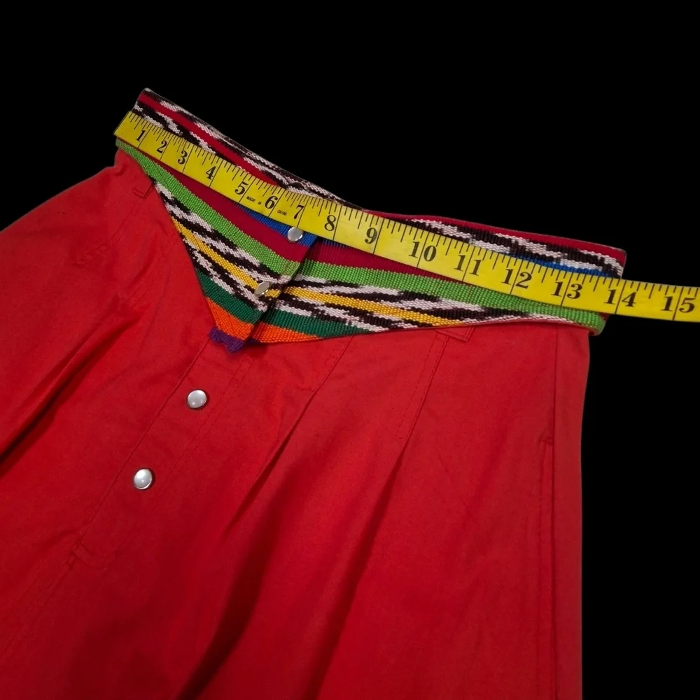 Guatemala Textiles Handwoven Cotton Serape Waist Red Corte Skirt  Size Small